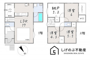 草津市平井、新築一戸建ての間取り画像です