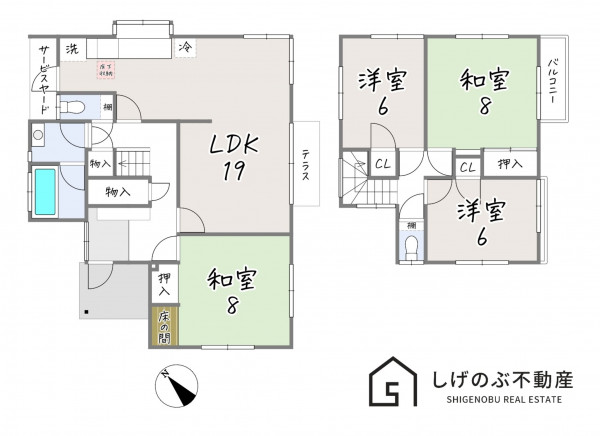 草津市若草、中古一戸建ての間取り画像です