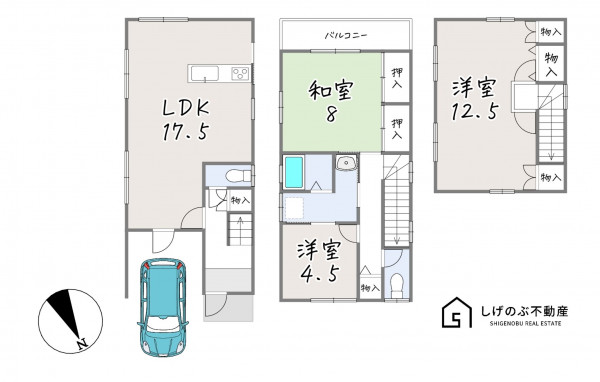 草津市野村、中古一戸建ての間取り画像です