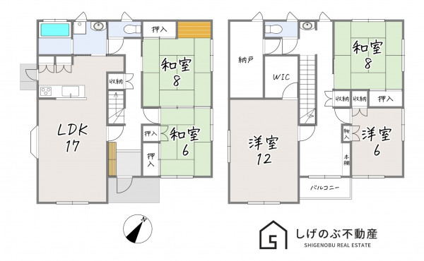 草津市桜ヶ丘、中古一戸建ての間取り画像です
