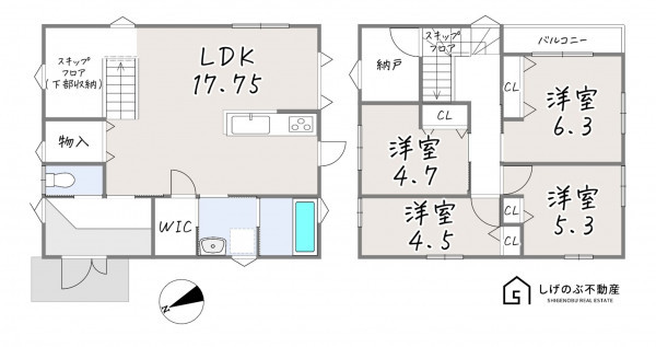 栗東市下戸山、中古一戸建ての間取り画像です