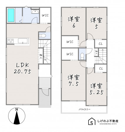 栗東市手原、新築一戸建ての間取り画像です