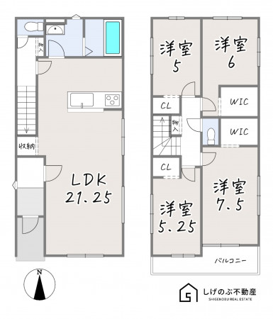 栗東市手原、新築一戸建ての間取り画像です