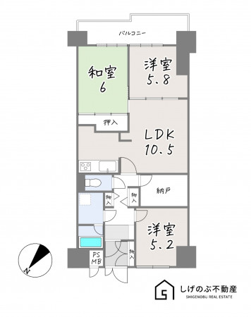 草津市草津町、中古マンションの間取り画像です