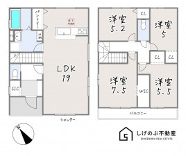 栗東市下鈎、新築一戸建ての間取り画像です