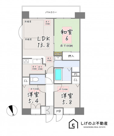 栗東市野尻、中古マンションの間取り画像です