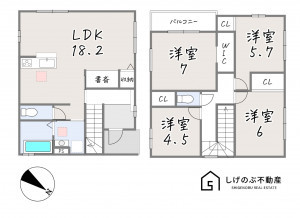 草津市木川町、新築一戸建ての間取り画像です