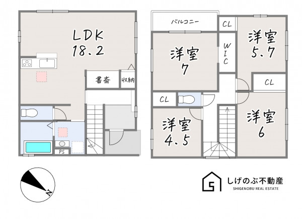 草津市木川町、新築一戸建ての間取り画像です