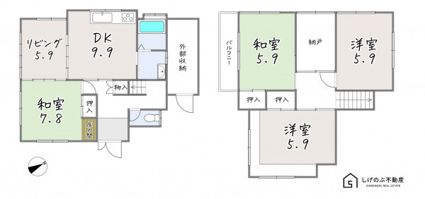 草津市下笠町、中古一戸建ての間取り画像です