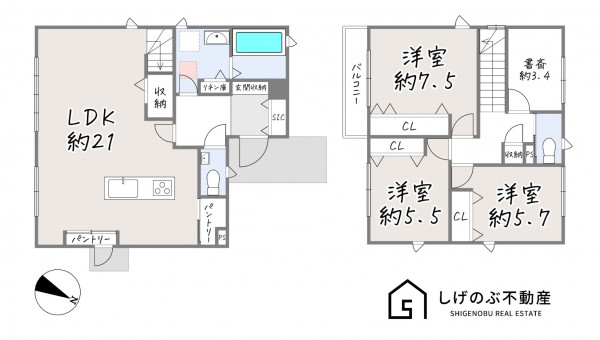 草津市追分南、新築一戸建ての間取り画像です