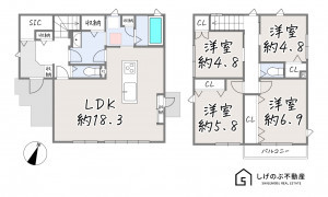 草津市追分南、新築一戸建ての間取り画像です