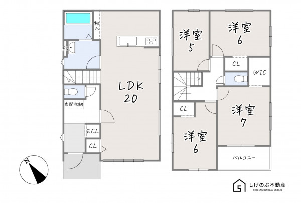 草津市川原、新築一戸建ての間取り画像です