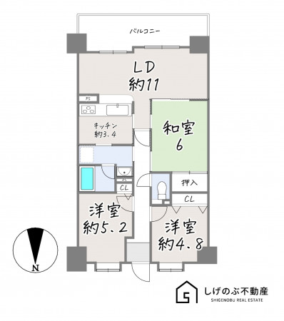 草津市笠山、中古マンションの間取り画像です