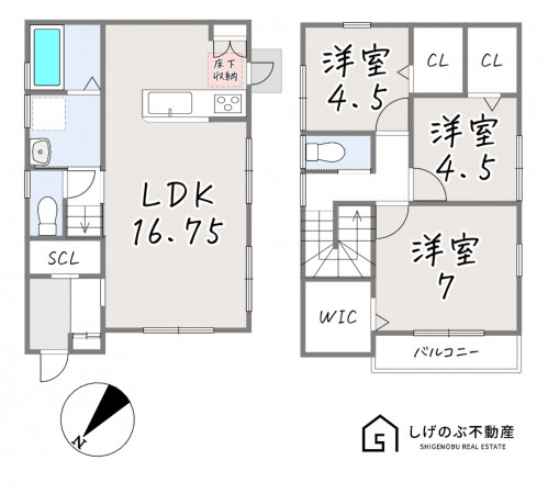 草津市西矢倉、新築一戸建ての間取り画像です