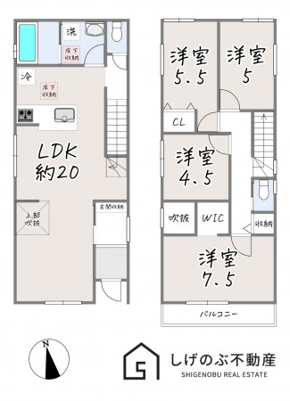 草津市南笠東、新築一戸建ての間取り画像です