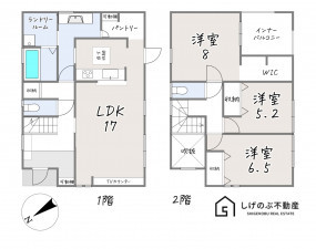 栗東市上鈎、新築一戸建ての間取り画像です