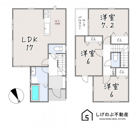 栗東市霊仙寺、新築一戸建ての間取り画像です