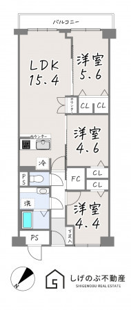 草津市西大路町、中古マンションの間取り画像です