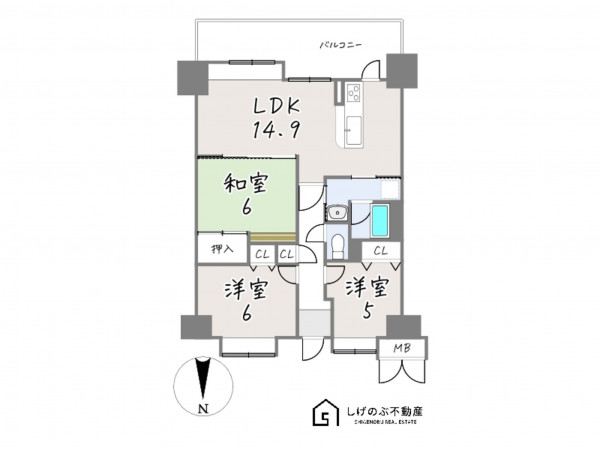 草津市笠山、中古マンションの間取り画像です