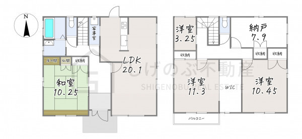 甲賀市水口町松尾、中古一戸建ての間取り画像です