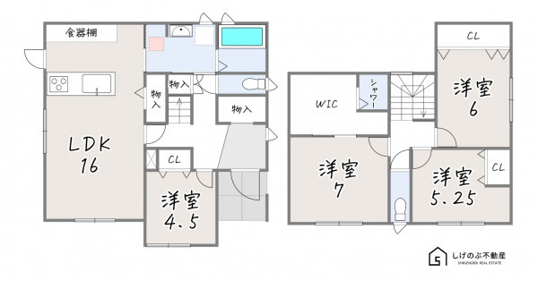 甲賀市水口町山、新築一戸建ての間取り画像です