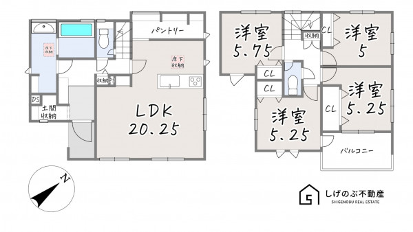 栗東市小平井、新築一戸建ての間取り画像です
