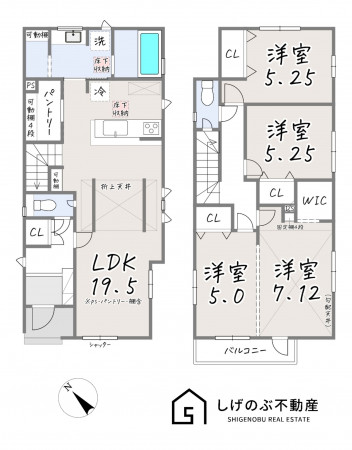 草津市木川町、新築一戸建ての間取り画像です