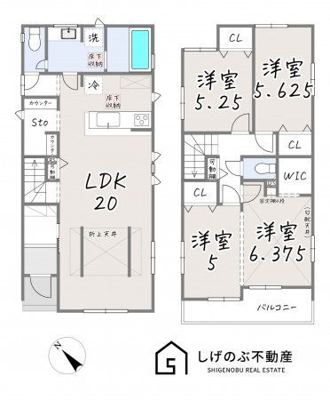 草津市木川町、新築一戸建ての間取り画像です