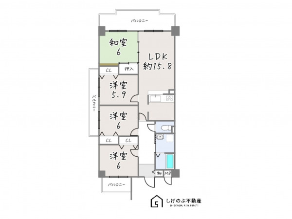 栗東市中沢、中古マンションの間取り画像です
