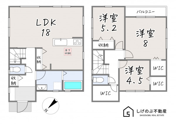 草津市西矢倉、新築一戸建ての間取り画像です