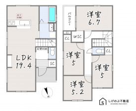 草津市矢倉、新築一戸建ての間取り画像です