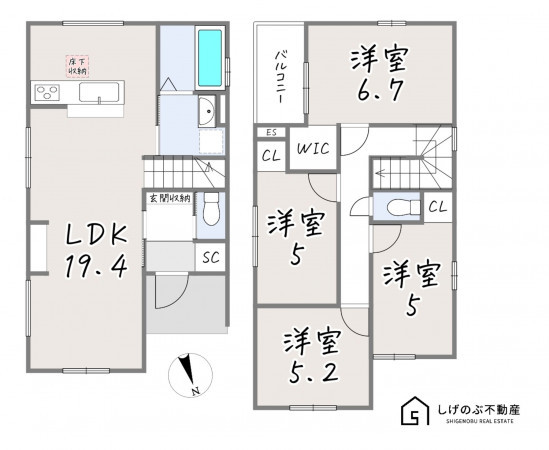 草津市矢倉、新築一戸建ての間取り画像です