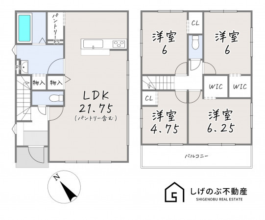 草津市川原、新築一戸建ての間取り画像です