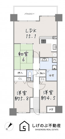 草津市渋川、中古マンションの間取り画像です