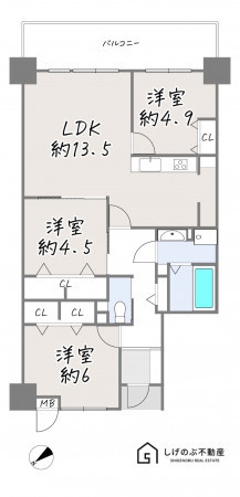 草津市西渋川、中古マンションの間取り画像です
