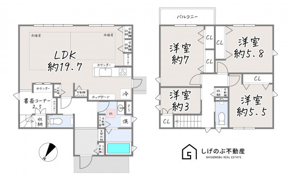 草津市追分南、新築一戸建ての間取り画像です