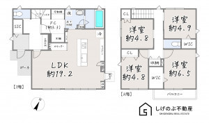 草津市追分南、新築一戸建ての間取り画像です