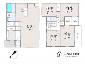 草津市木川町、新築一戸建ての間取り画像です