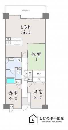 草津市渋川、中古マンションの間取り画像です