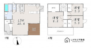 草津市岡本町、中古一戸建ての間取り画像です
