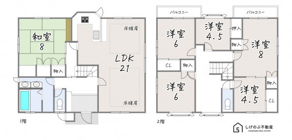 草津市桜ヶ丘、中古一戸建ての間取り画像です