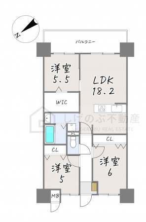 草津市新浜町、中古マンションの間取り画像です