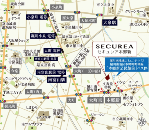 富山市本郷新、中古一戸建ての地図画像です