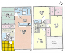 富山市水橋辻ケ堂、新築一戸建ての間取り画像です