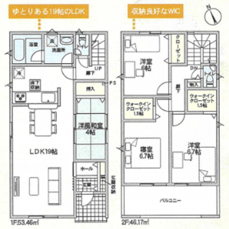 富山市神通町、新築一戸建ての間取り画像です