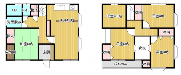 富山市鶴ケ丘町、中古一戸建ての間取り画像です