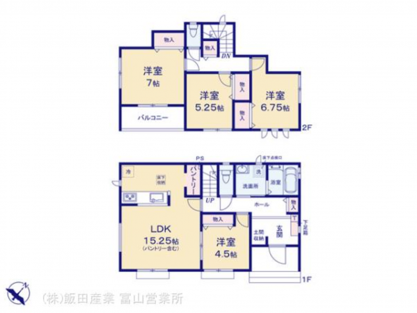 富山市本郷町、新築一戸建ての間取り画像です