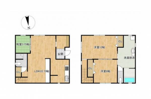 富山市水橋中村、中古一戸建ての間取り画像です
