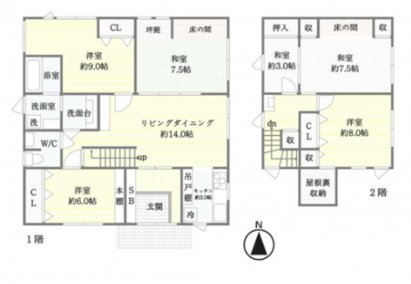 富山市大町、中古一戸建ての間取り画像です