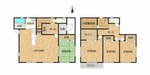 富山市北代、中古一戸建ての間取り画像です